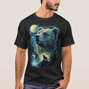 Camiseta Arte de Vida Selvagem de Urso Majestoso sob Luz da
