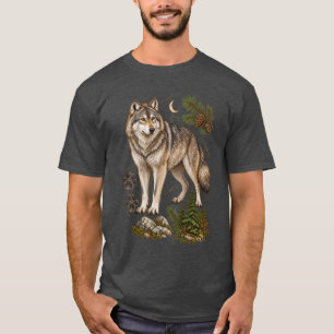 Camiseta Arte de Vida Selvagem Guia de Campo do Lobo Cinzen