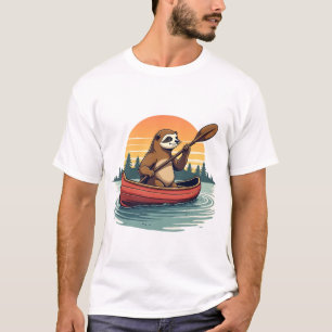 Camiseta Arte de Vida Selvagem Retro Pôr do Sol Canoa de Pr