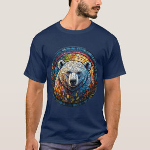 Camiseta Arte de Vidro Manchado de Urso Polar Majestoso