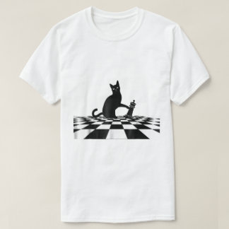 Camiseta Arte de Xadrez Xeque-Mate Gato Preto