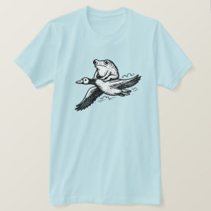 Camiseta Arte de xilogravura de sapo vintage montando ganso