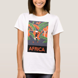 Camiseta Arte Deco de Viagem Vintage, Nativo na Selva Afric