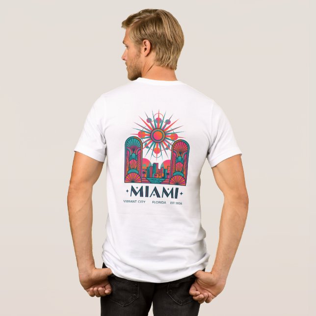 Camiseta Arte Deco Retro Miami Sol Nascente (Verso completo)