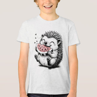 Camiseta Arte deouriço Fofinho Comendo Melancia
