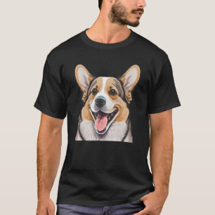 Camiseta Arte Desenhada à Mão do Cão Corgi Estético