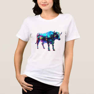 Camiseta Arte Digital Bull Colorida - Neon 3D Vibrante
