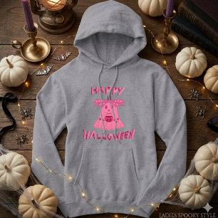 Camiseta Arte Digital Coquette Rosa Fantasma Feliz Hallowee