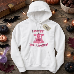 Camiseta Arte Digital Coquette Rosa Fantasma Feliz Hallowee