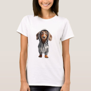 Camiseta Arte Digital de Dachshund Adorável com Capuz Cinza