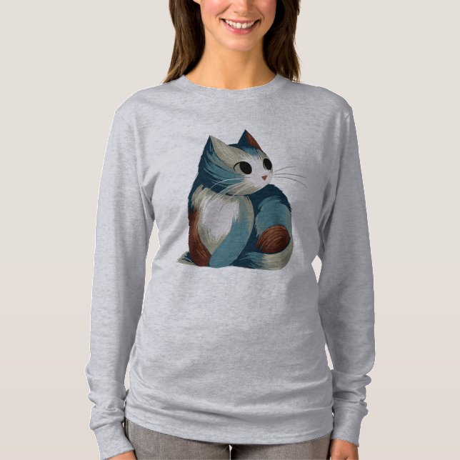 Camiseta Arte Digital de Gato Colorida (Frente)