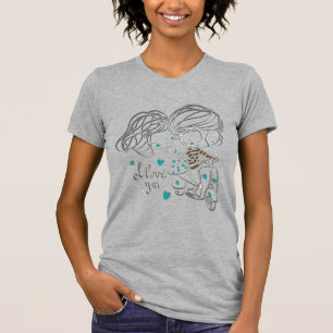 Camiseta Arte Digital "Eu Te Amo" Desenhada à Mão e Fofa