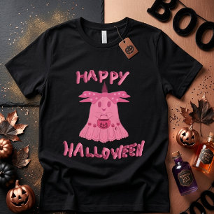 Camiseta Arte Digital Feliz Halloween Fantasma Rosa Coquett