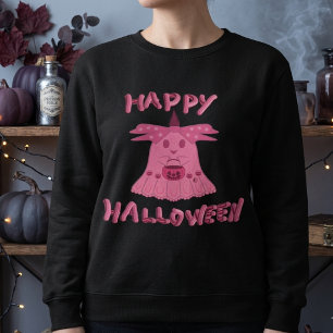 Camiseta Arte Digital Feliz Halloween Fantasma Rosa Coquett