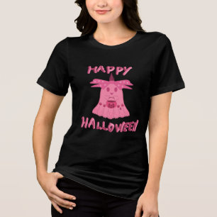 Camiseta Arte Digital Feliz Halloween Fantasma Rosa Coquett