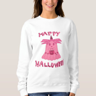 Camiseta Arte Digital Feliz Halloween Fantasma Rosa Coquett