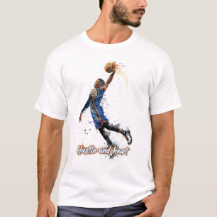 Camiseta Arte Dinâmica de Basquete: Hustle & Heart