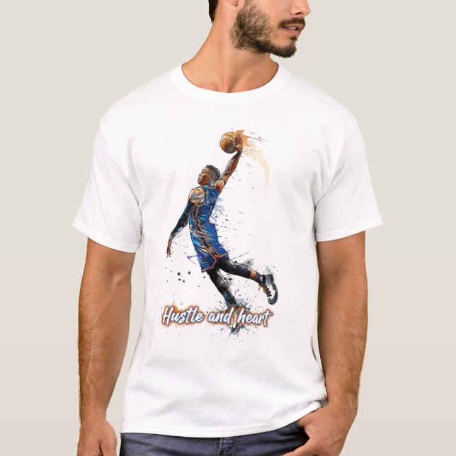 Camiseta Arte Dinâmica de Basquete: Hustle & Heart (Frente)