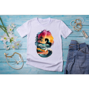 Camiseta Arte do Arco-Íris com Paisagem de Praia Sunset