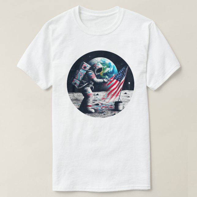 Camiseta Arte do Astronauta de Lua Americana (Frente do Design)