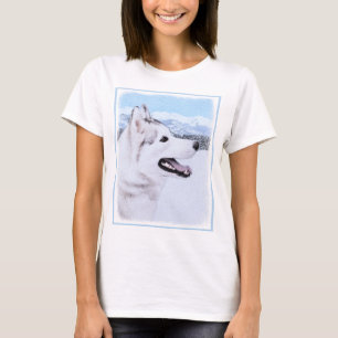 Camiseta Arte do cão da pintura do rouco Siberian (prata e