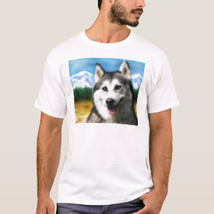 Camiseta Arte do cão do rouco Siberian - solar