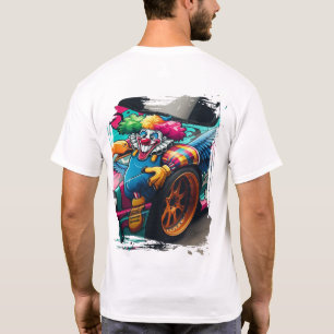 Camiseta Arte do Carro Caótico da Série Clown Drift Street 