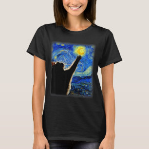 Camiseta Arte do Céu Noturno Gato Estrelado Arte Gato Amant