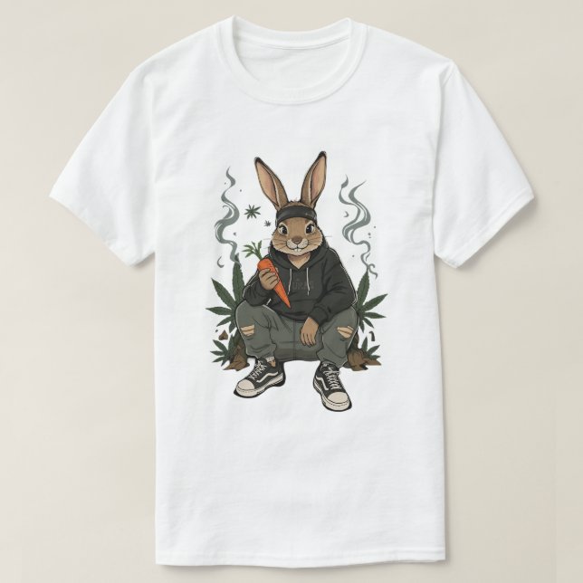 Camiseta Arte do Coelho Esperto Fumando (Frente do Design)