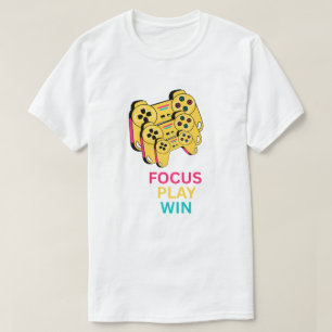 Camiseta Arte do Controlador de Jogo Foco Jogar Vencer