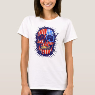 Camiseta Arte do Crânio da Bandeira Americana - Presente De