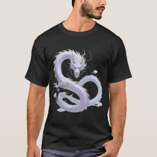 Camiseta Arte do Dragão Branco Estética de Fantasia Mític