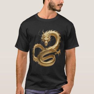 Camiseta Arte do Dragão Chinês Dourado   Fantasia de Criatu