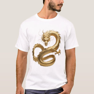 Camiseta Arte do Dragão Chinês Dourado   Fantasia de Criatu