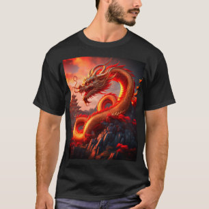 Camiseta Arte do Dragão de Fogo Vermelho Místico