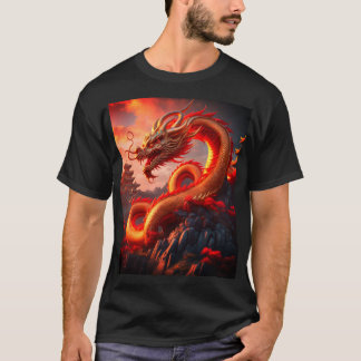 Camiseta Arte do Dragão de Fogo Vermelho Místico