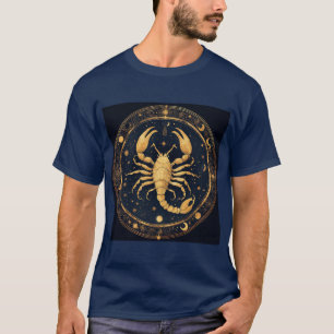 Camiseta Arte do Escorpião Dourado com Símbolos Astrológico