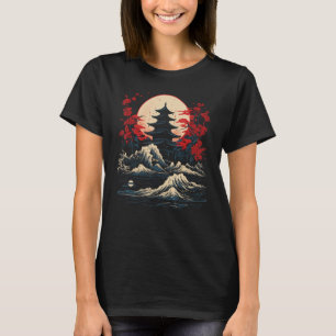 Camiseta Arte do Flor de Cereja no Sunset Pagoda Japonês