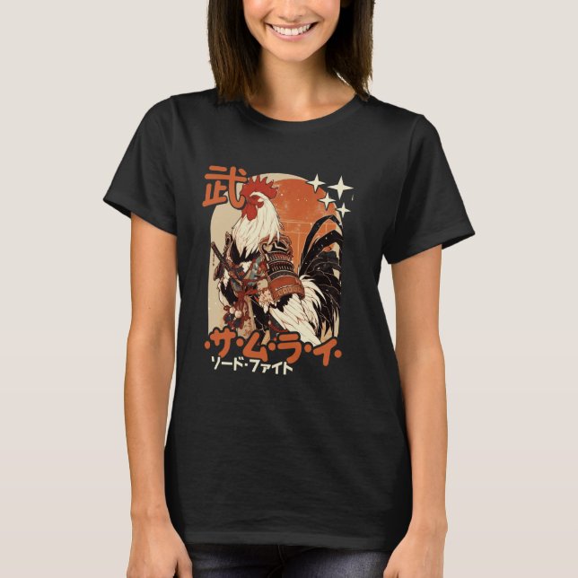 Camiseta Arte do Frango Samurai Japonês Neko Samurai Galo (Frente)