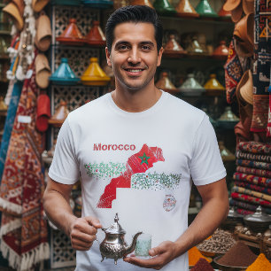 Camiseta Arte do Mapa de Marrocos – Marroquino Vermelho e V
