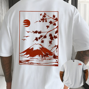 Camiseta Arte do pôr do sol da montanha japonesa com flor d