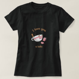 Camiseta Arte Doodle Casal de Café Cartoon Latte Fofo
