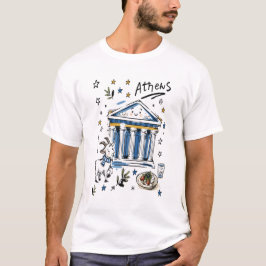 Camiseta Arte Doodle do Partenon Atraente em Atenas