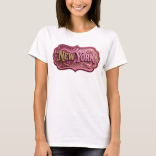 Camiseta Arte Dourada Artística de Texto 3D NEW YORK