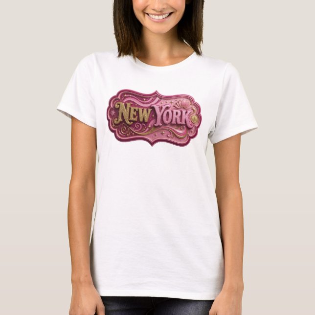 Camiseta Arte Dourada Artística de Texto 3D NEW YORK (Frente)