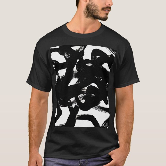 Camiseta Arte Dourada Luxuosa: Traço Preto Abstrato. (Frente)