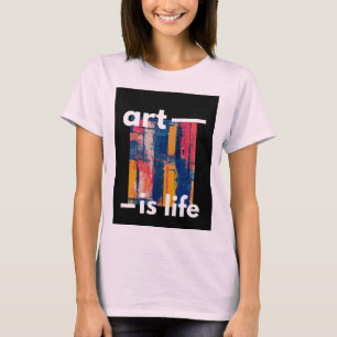 Camiseta "Arte é vida - cores vibrantes em fundo preto"