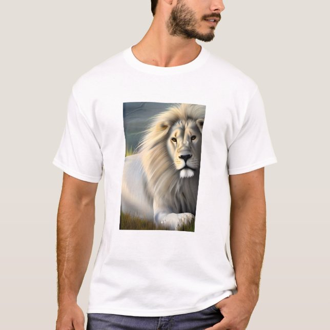 Camiseta Arte Eetérea do Leão Majestoso Branco (Frente)