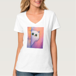 Camiseta Arte em Aquarela Caprichosa de Gatinho Rosa Corado