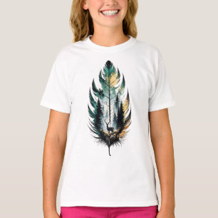 Camiseta Arte em Aquarela da Natureza com Pena da Floresta